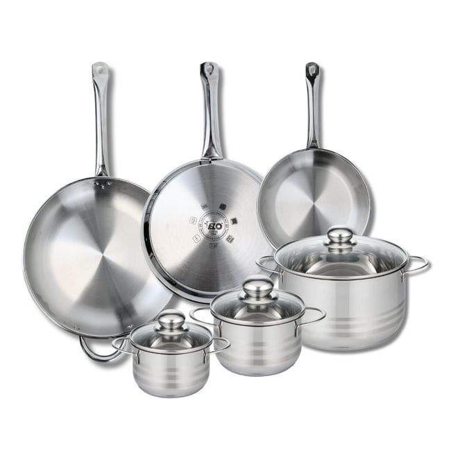 3 poêles 24/28/32cm + 3 faitouts 14/16/24cm PROFI BRILLANT gris <span itemprop=