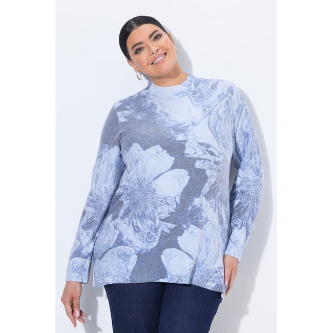 Pull à col montant et manches longues, strass marine foncé <span itemprop=