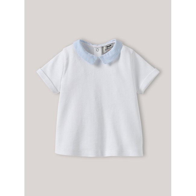 T-shirt col en seersucker en coton biologique blanc pur <span itemprop=