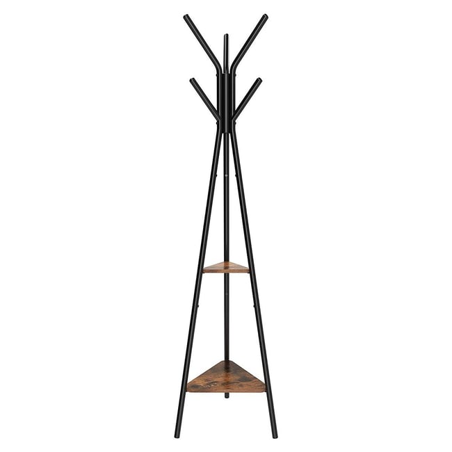 Porte-manteau sur Pieds avec 2 Étagères - H179 cm Couleur noir <span itemprop=