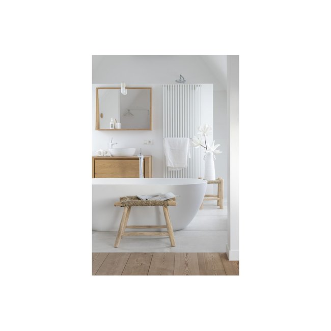 Tabouret artisanal rectangulaire en teck et jonc de mer - CHAM Couleur beige <span itemprop=