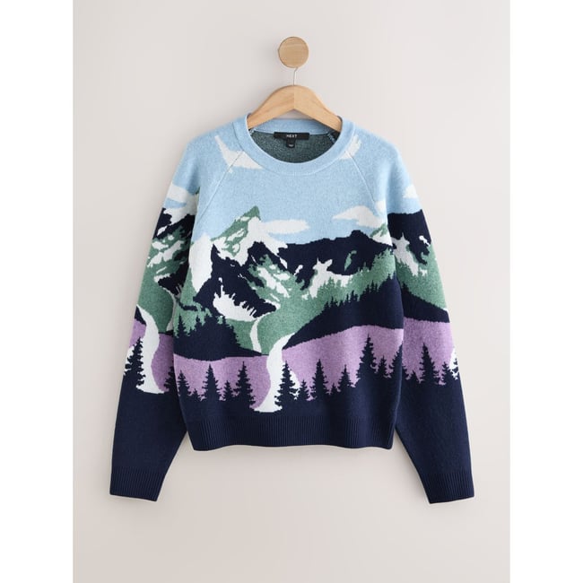 Pull ras du cou ultra-doux à manches longues scène multi-paysages <span itemprop=