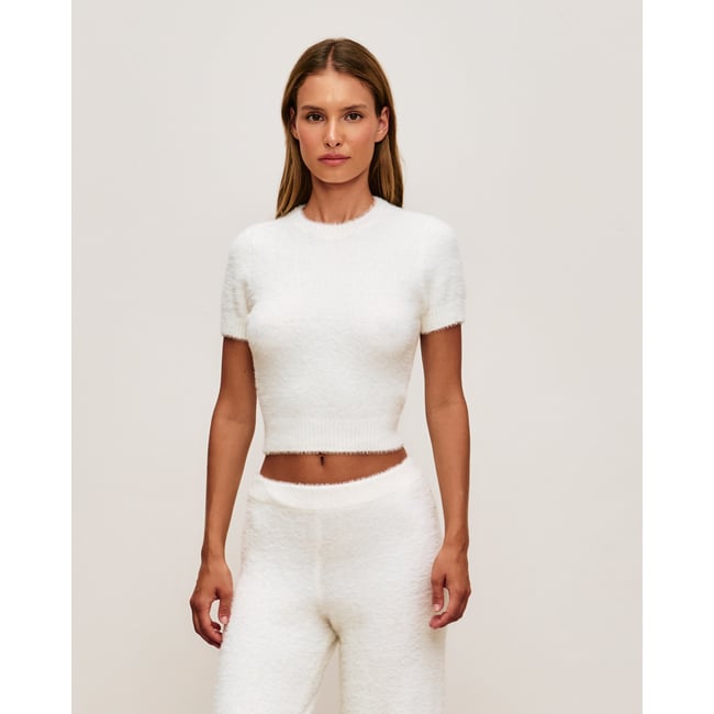 Top en maille fluffy KNITSOCIETIZ blanc <span itemprop=