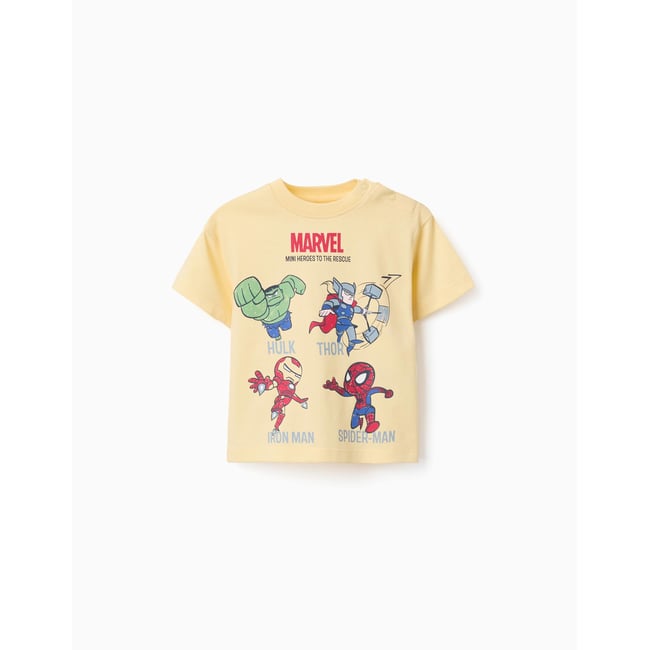 T-shirt en coton avec imprimés Marvel Heroes jaune <span itemprop=