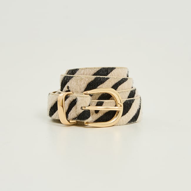 Ceinture motif zébré blanc cassé ecru <span itemprop=