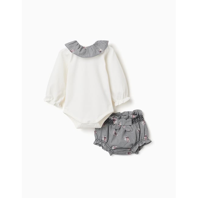 Body en coton et bloomer à carreaux Vichy blanc <span itemprop=