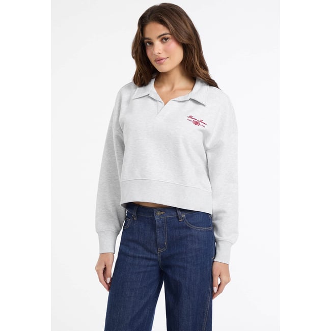 Sweat-Shirt Crop Col Polo gris <span itemprop=