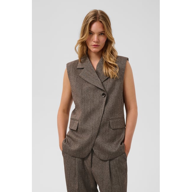 Manteau marron ganache herringbone <span itemprop=