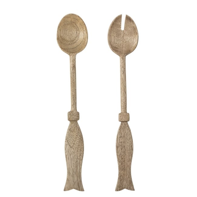 Couverts à salade bois de manguier sculpté  SEVA Couleur bois clair <span itemprop=