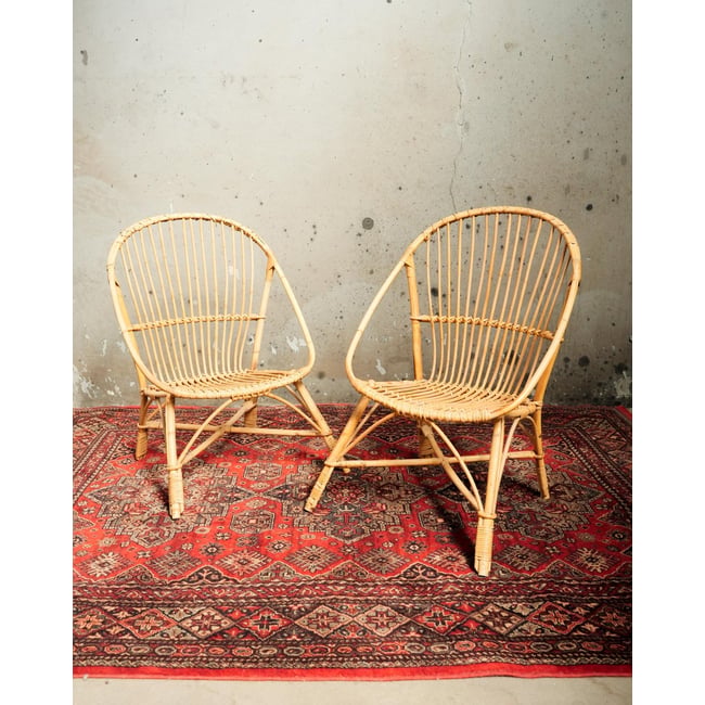 Paire de fauteuil en rotin Ernest N°999 - Bon état Couleur marron <span itemprop=