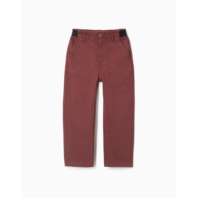 Pantalon chino en sergé à coupe droite avec bande élastique marrón <span itemprop=