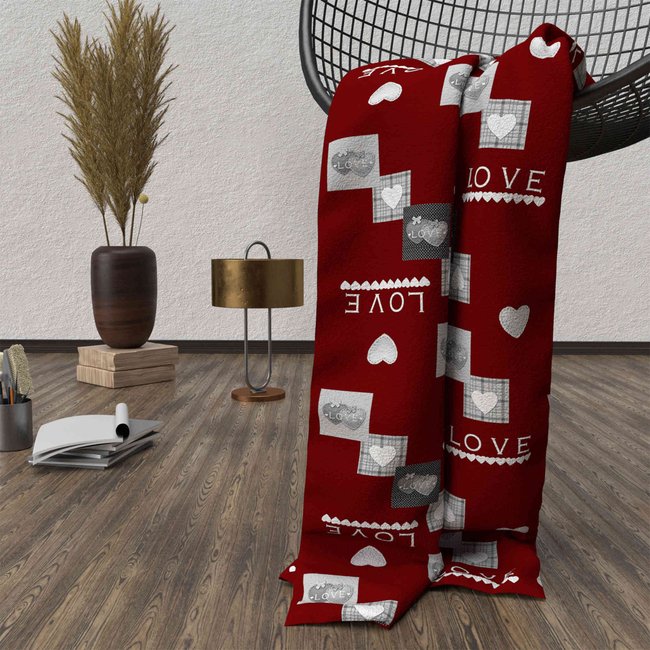 Plaid polaire LOVE rouge <span itemprop=