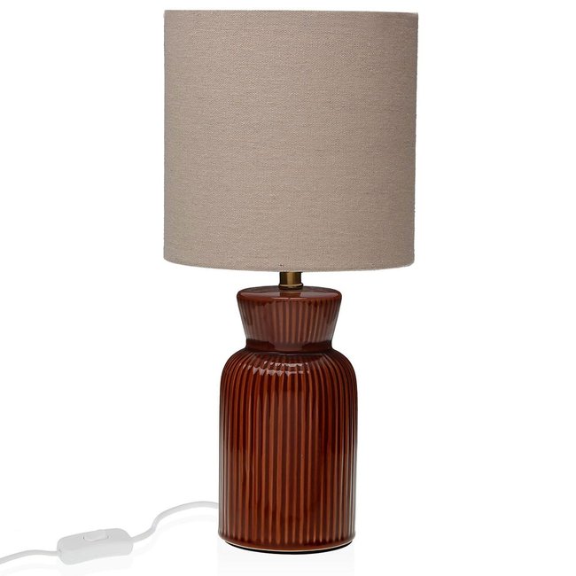 Lampe à poser en céramique marron et abat-jour gris 18x18x39cm Couleur marron <span itemprop=