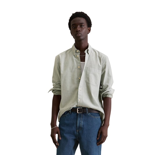 Chemise regular en coton bio de qualité Oxford vert foncé <span itemprop=