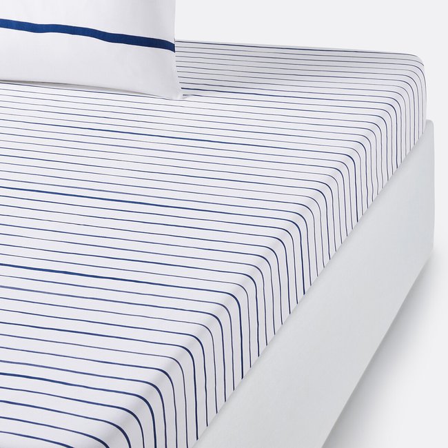 Drap housse pur coton, Glenans bleu/blanc LA REDOUTE INTERIEURS
