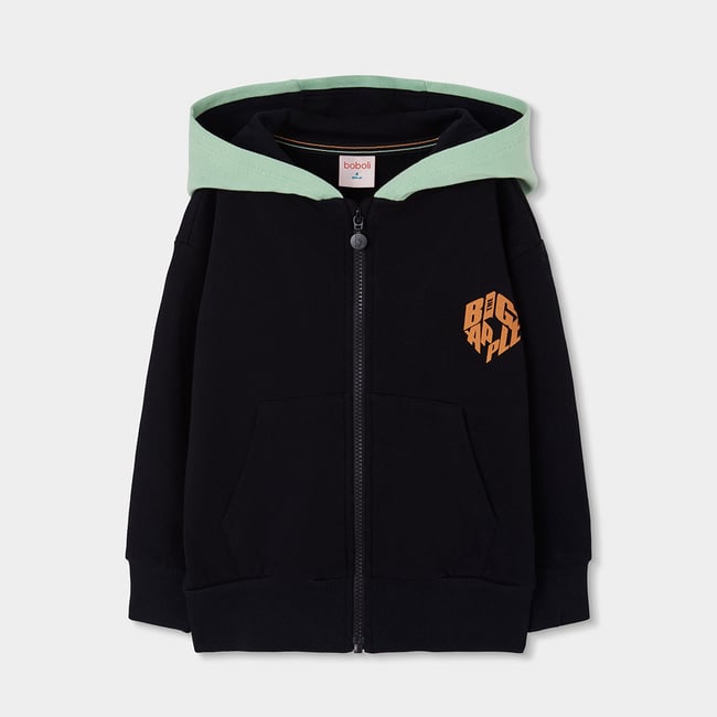Veste garçon molleton à capuche noir <span itemprop=