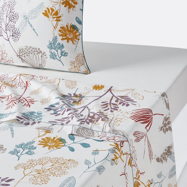 Botanique Floral 100% Cotton Percale 200 Thread Count Flat Sheet printed LA REDOUTE INTERIEURS