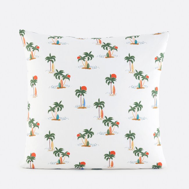 Taie d'oreiller enfant en 50% coton recyclé, imprimé palmiers, TAPAHI imprimé palmier <span itemprop=