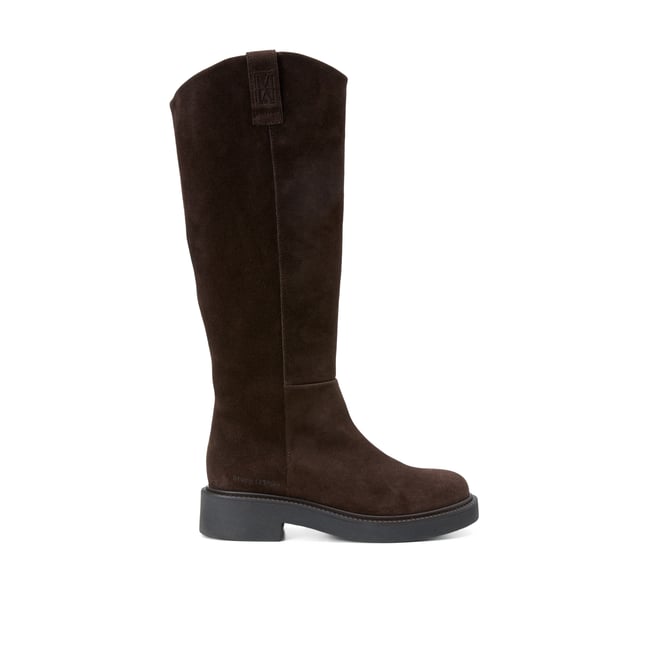 Bottes à tige haute, modèle Perla en cuir velours souple marron foncé <span itemprop=