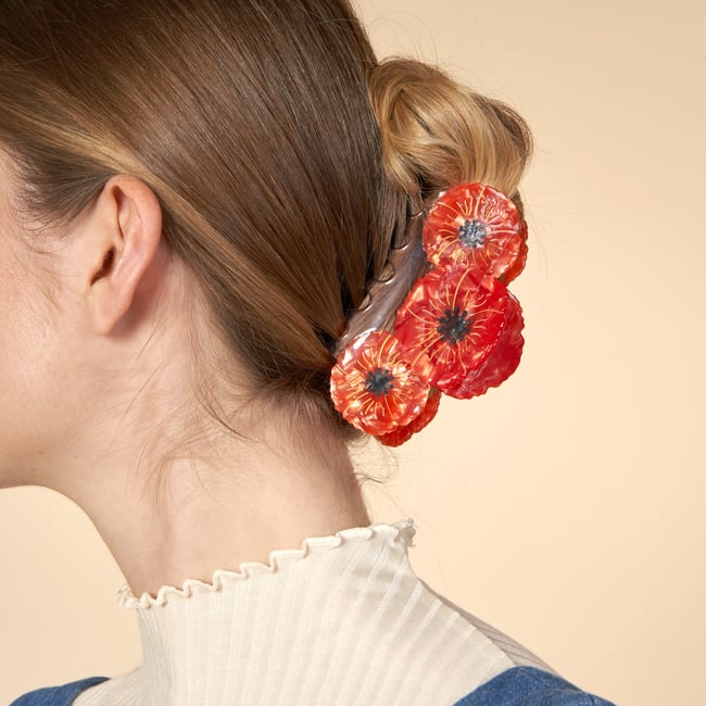 Pince à cheveux Trio COQUELICOT rouge <span itemprop=