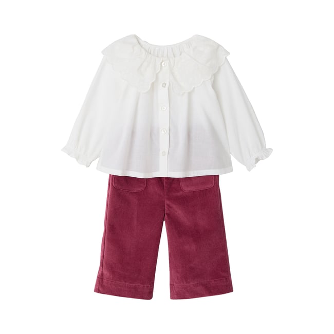 Ensemble blouse pantalon framboise <span itemprop=