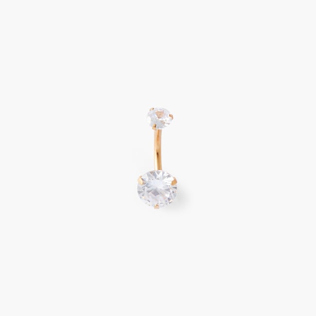 Piercing stud pour nombril doré double strass de zirconium doré <span itemprop=