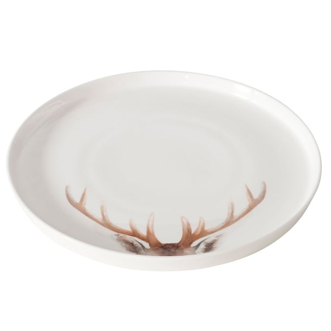 Assiette en céramique blanche motif cerf 26x26x2cm Couleur blanc <span itemprop=