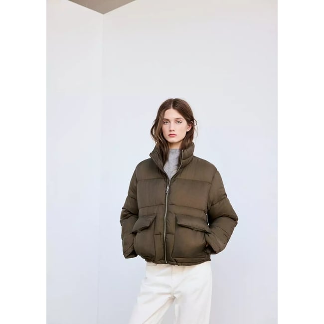 Anorak matelassé à poches plaquées kaki <span itemprop=