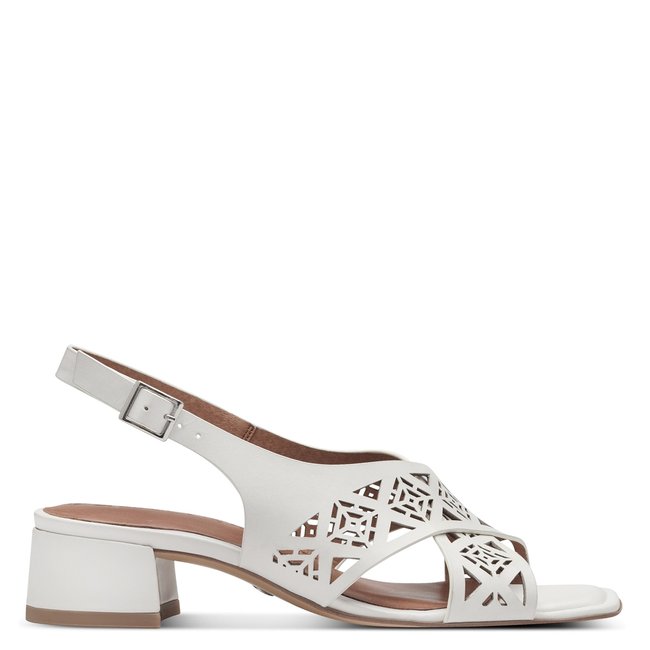 Sandale à talon en cuir blanc <span itemprop=