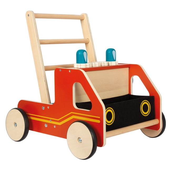 Chariot de marche en bois Pompiers rouge <span itemprop=