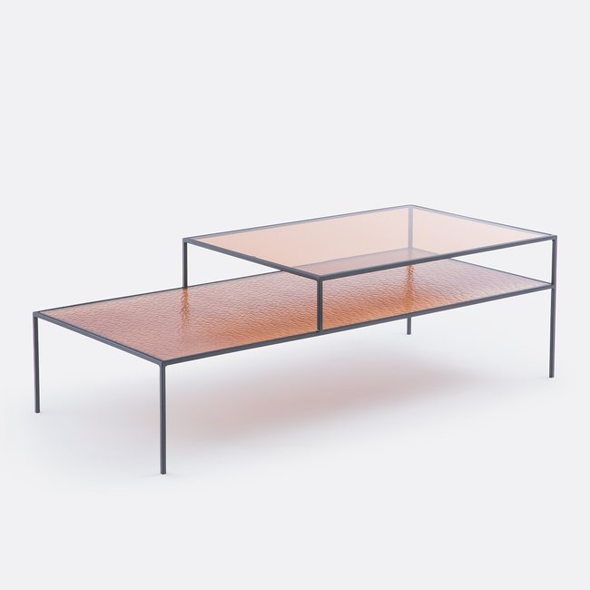 Mesa baja con doble tablero de cristal Erita negro <span itemprop=