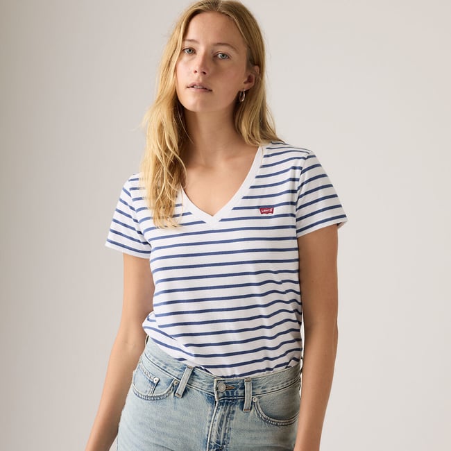 Gestreept T-shirt, logo vooraan, V-hals - LEVI'S