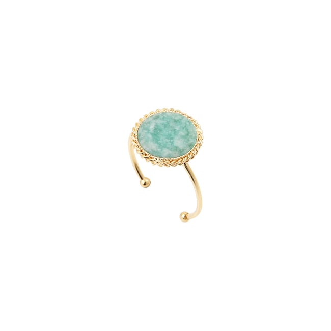 Bague amazonite dorée - lady bleu <span itemprop=