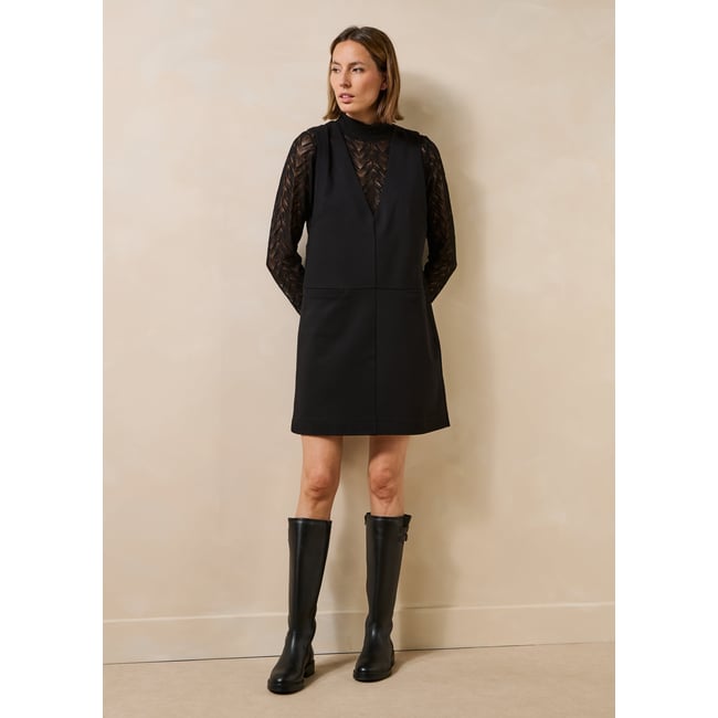 Robe chasuble courte sans manches en jersey milano noir <span itemprop=