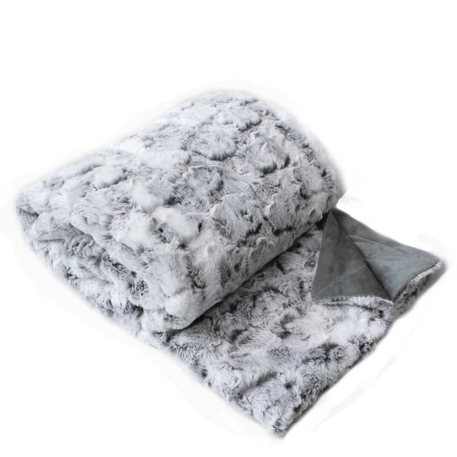 Plaid en imitation fourrure doublée polaire gris clair <span itemprop=