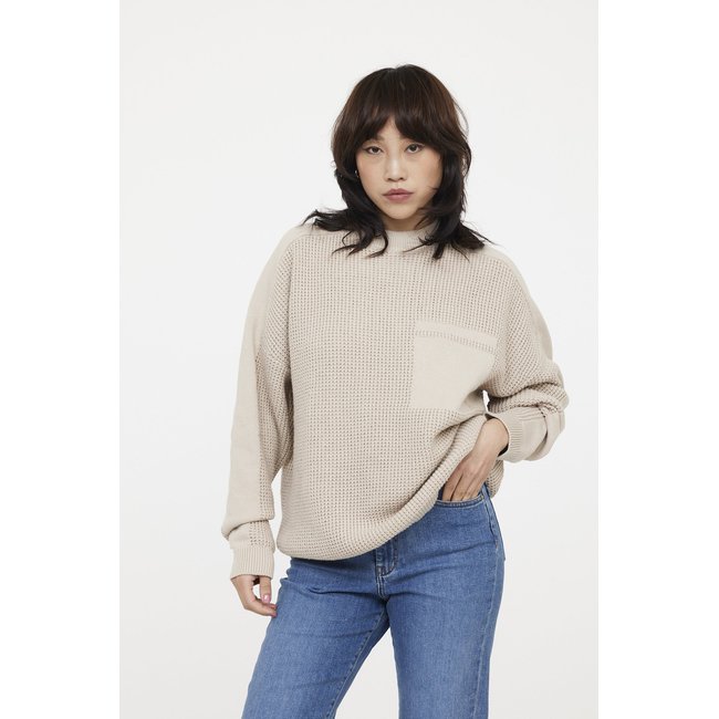 Pull manches longues coton loose CORALO beige <span itemprop=