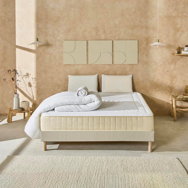 Pack prêt à dormir Matelas Mémoire de forme + Sommier + Accessoires SYMPHONIE 2.0 Couleur beige <span itemprop=