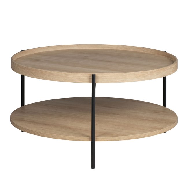 Table basse ronde en bois et métal ø80cm- KORRO Couleur bois clair <span itemprop=
