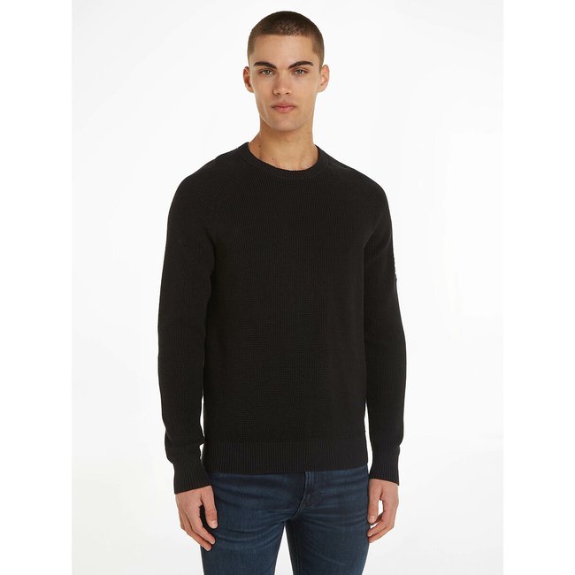 Cotton Badge Logo Jumper with Crew Neck, black, CALVIN KLEIN JEANS