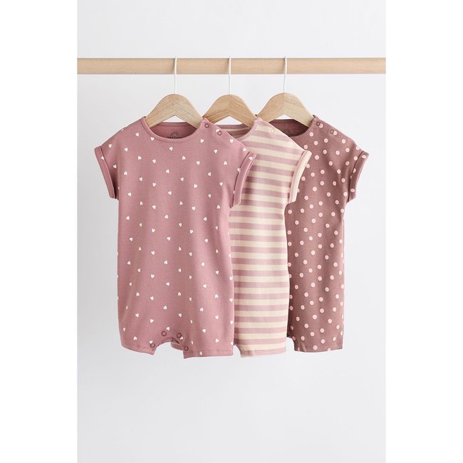 Barboteuses manches courtes, lot de 3 rose à pois/à rayures <span itemprop=