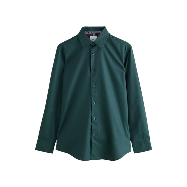 Chemise slim habillée en coton à liseré vert <span itemprop=