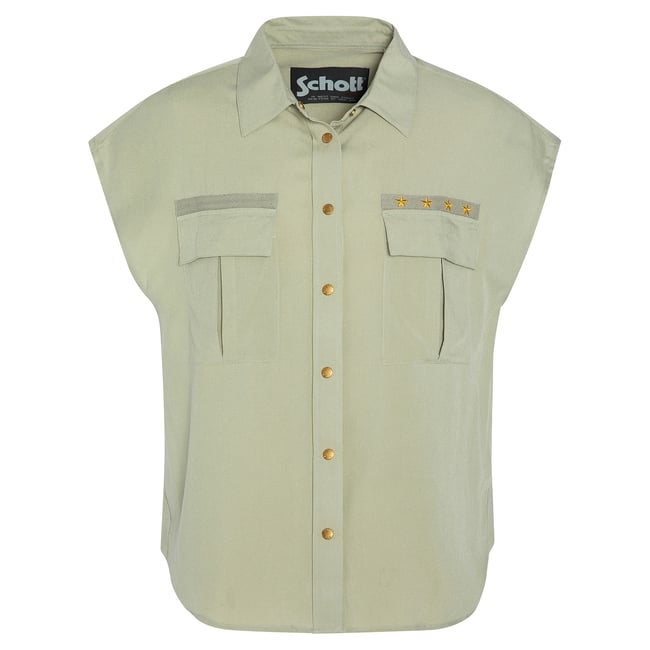 Chemise army sans manche sage kaki <span itemprop=