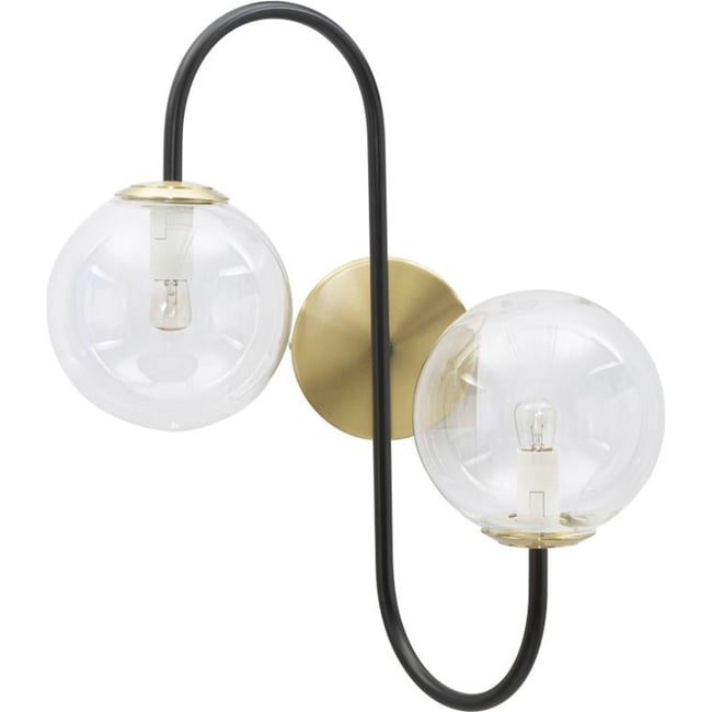 Applique en fer et verre 2 lumières GLAM Couleur noir et doré <span itemprop=