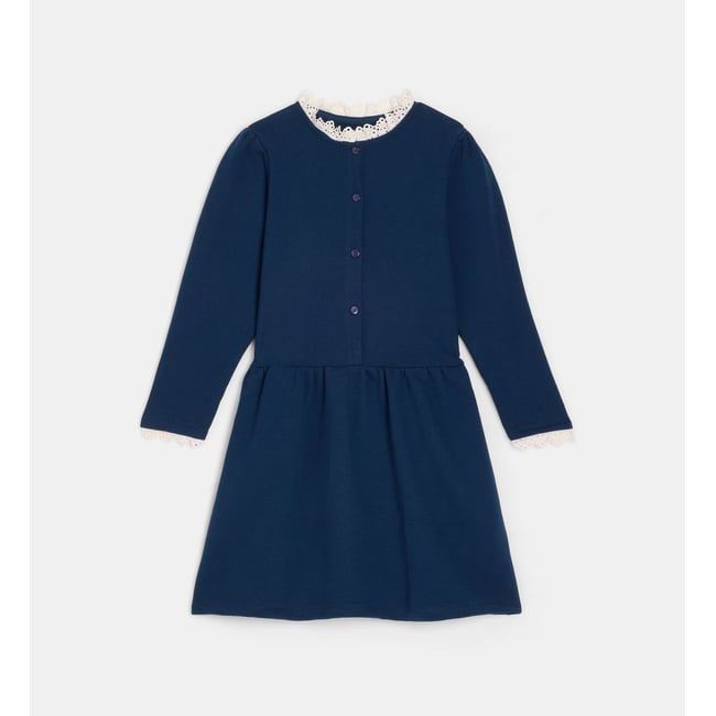 Robe terona coton molletonné et broderie anglaise bleu <span itemprop=