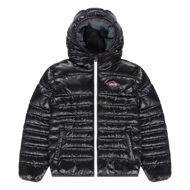 Chaqueta acolchada con capucha negro <span itemprop=