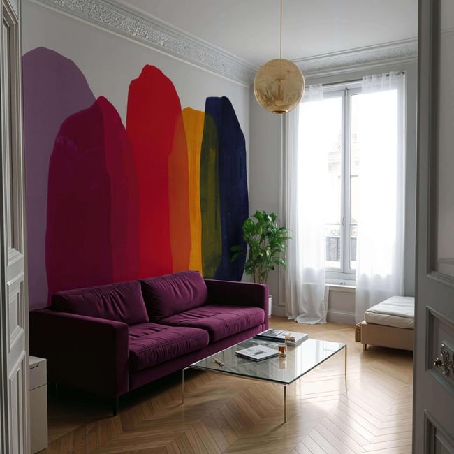 Papier peint panoramique et contemporain avec des formes colorées et abstraites - 85x260 cm (l x h) Couleur multicolore <span itemprop=