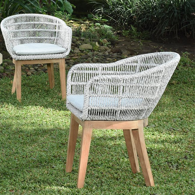 Fauteuils en résine tressée grise chiné Lounge avec coussin (lot de 2) gris clair <span itemprop=