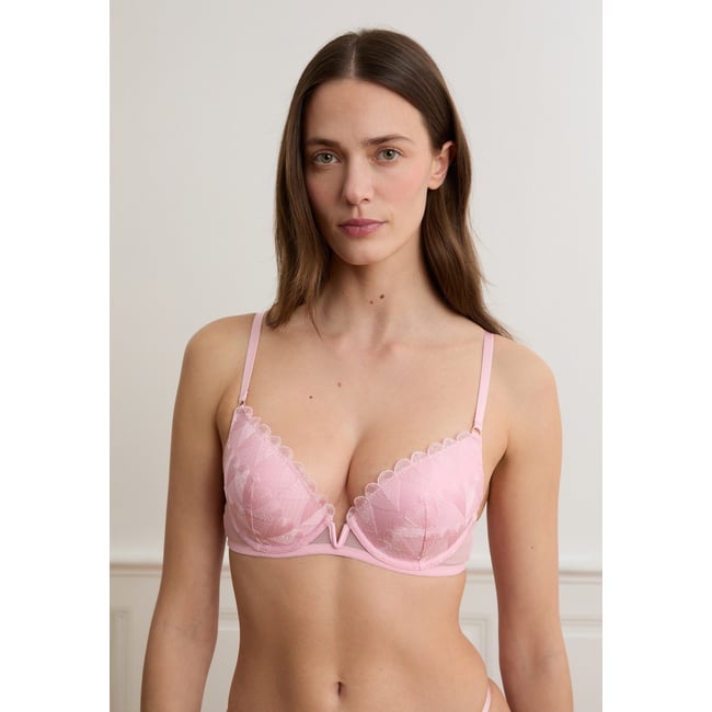 Soutien-gorge N.9 - Balconnet à broderie cœurs DESIR rose <span itemprop=