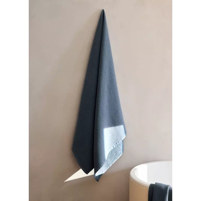 Drap de bain en coton réversible bleu indigo <span itemprop=