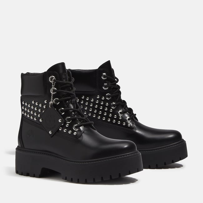 Bottines compensées à lacets, en cuir, avec studs, STONE STREET MID 6 INCH LACE noir <span itemprop=